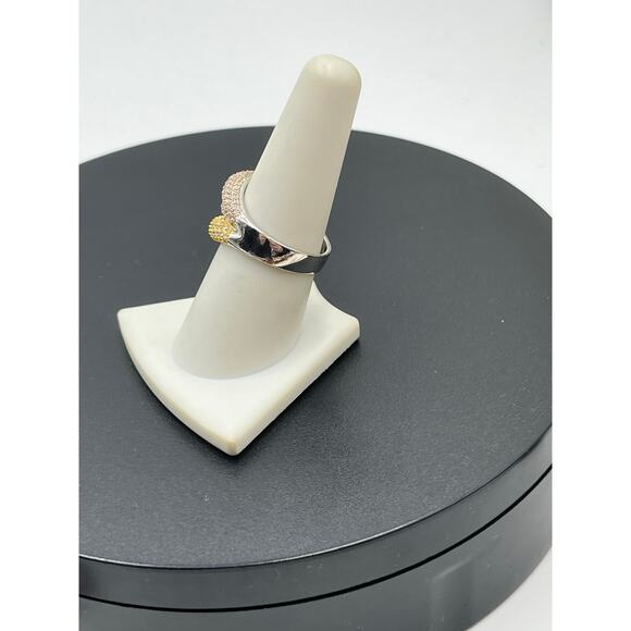 YGI 925 CN Tri-tone Sparkling Micro Pave CZ Overpass Iced Chunky Ring Sz 8.5 - Picture 9 of 9